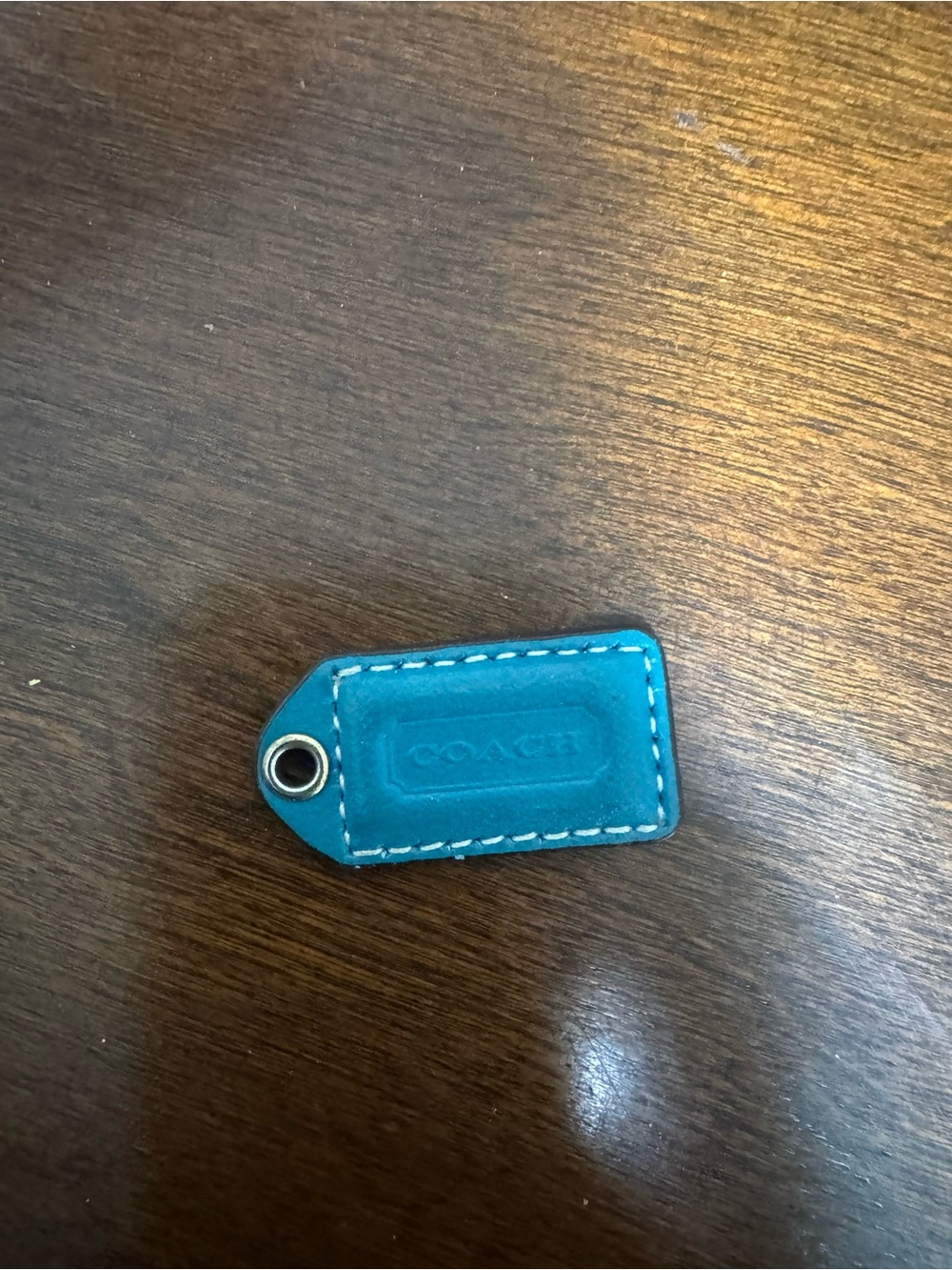 Coach Hang Tag Teal Leather  1 3/4  " x  3/4 "